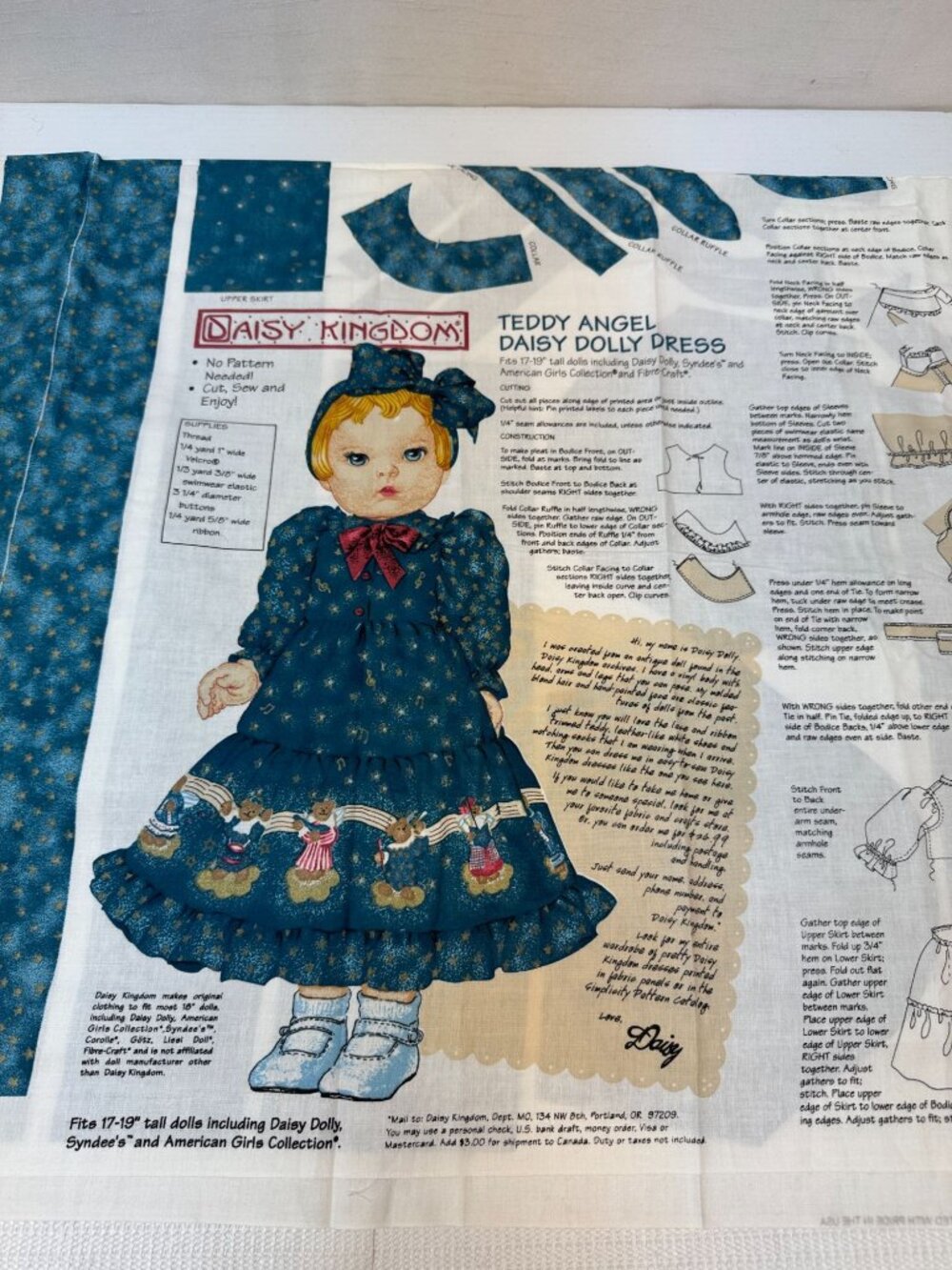 Dress Patterns Daisy Kingdom Teddy Angel Dress for 19 inch dolls